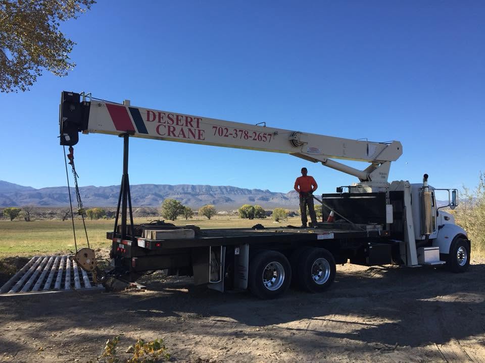 Desert Crane boom truck on a job site